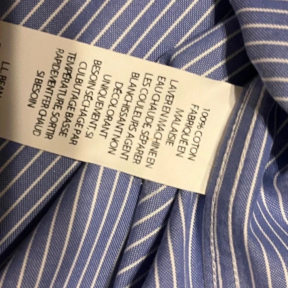 LL Bean Mens Blue White Pinstripe Wrinkle Resistant Shirt 16-33 Traditional‎ Fit